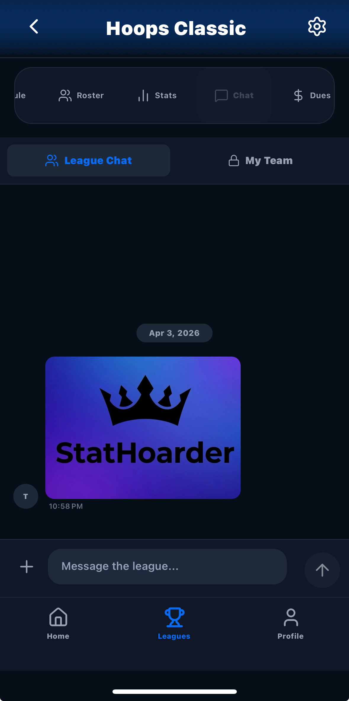 League chat screenshot