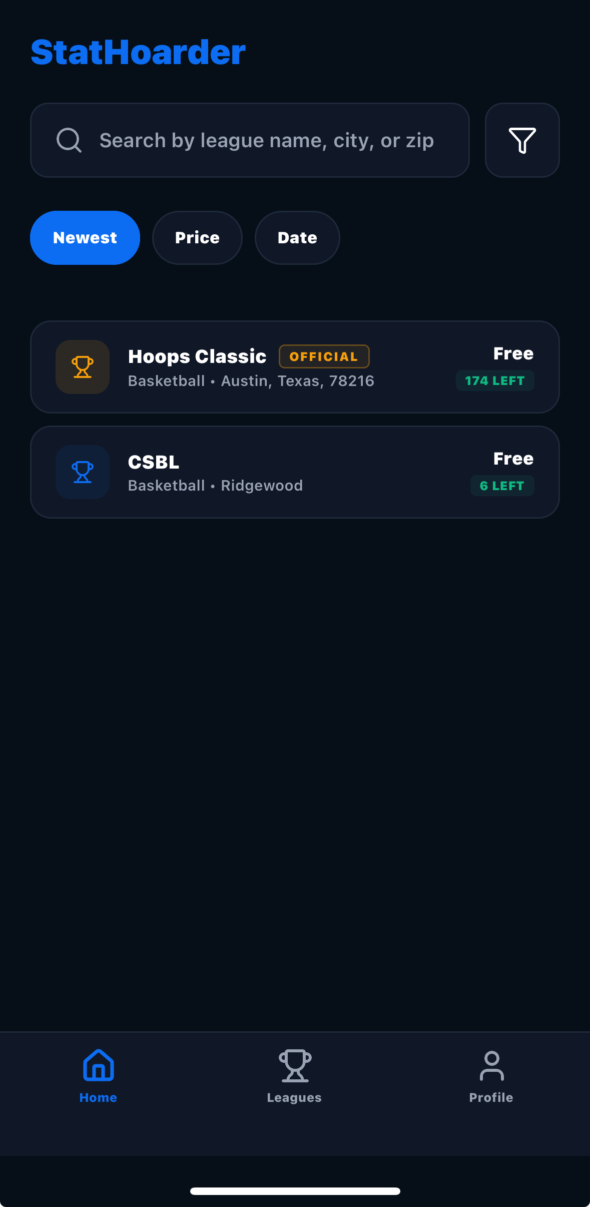 Discover leagues screenshot